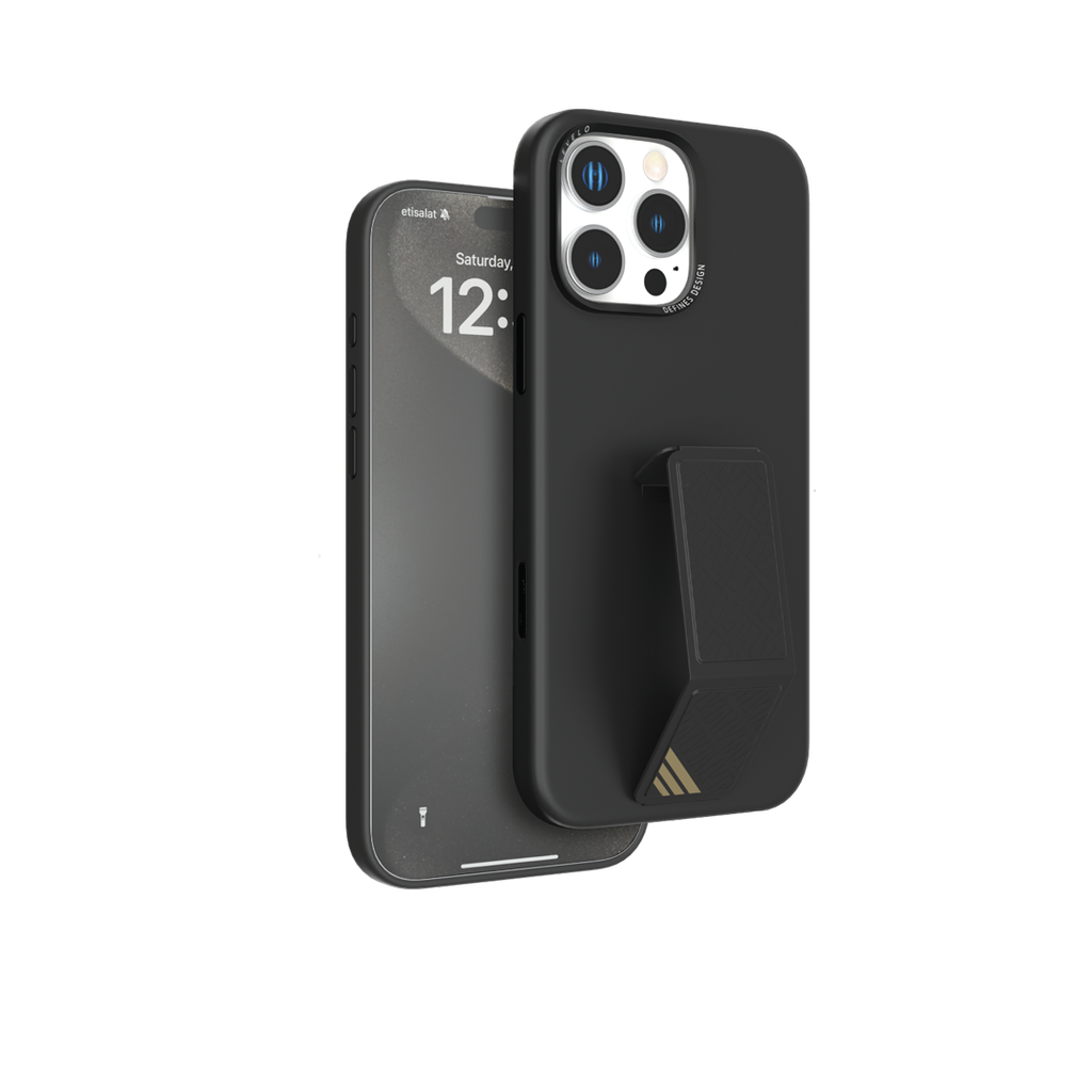Levelo Morphix Silicone Case With Leather Grip For iPhone 16 Pro Max - Gray